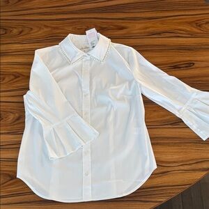 Lilly Pulitzer White Women’s Blouse Button with Pearl Collar